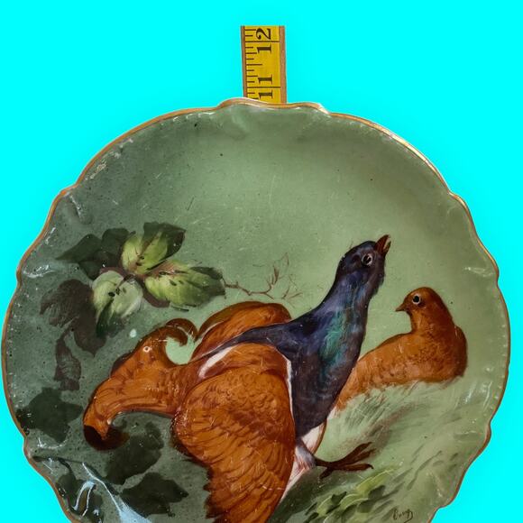 Antique Limoges Plate or Plaque signed LS&S Limoges France Pheasants - Picture 3 of 11